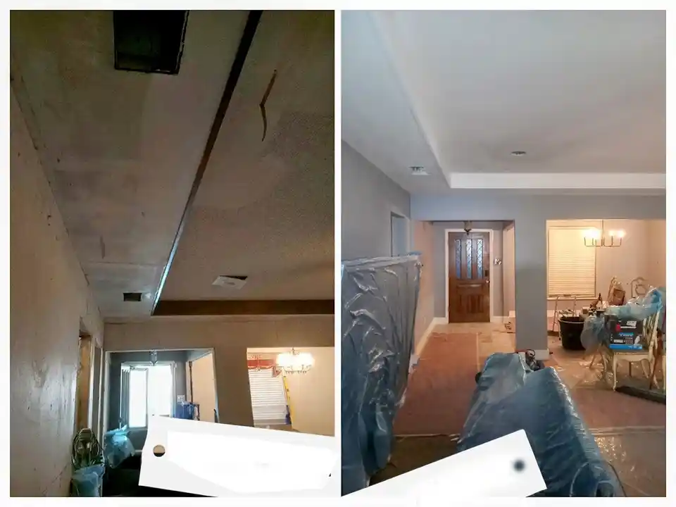 before and after popcorn ceiling revmoval